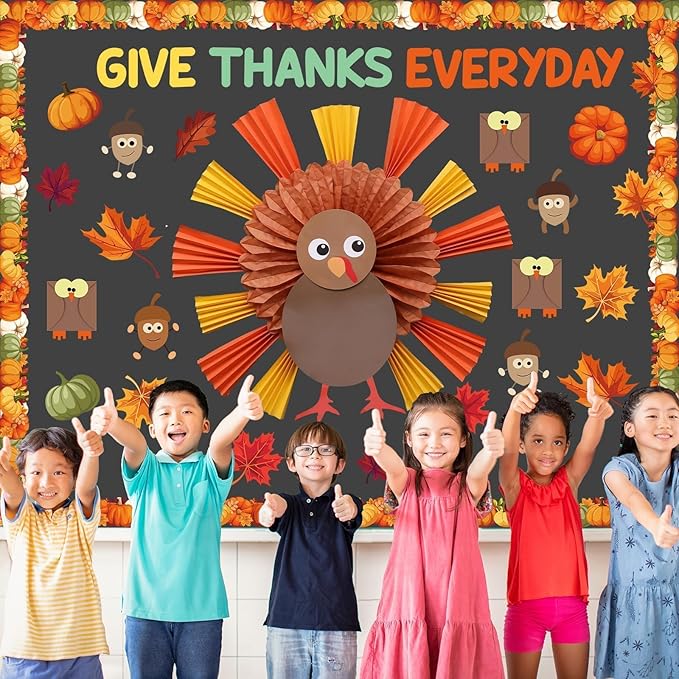 Thanksgiving Turkey Bulletin Board Set Autumn Turkey Bulletin Board Classroom Decoration Fall Maple Leaf Give Thanks Everyday Cutouts for Fall Thanksgiving Classroom School Wall Decor