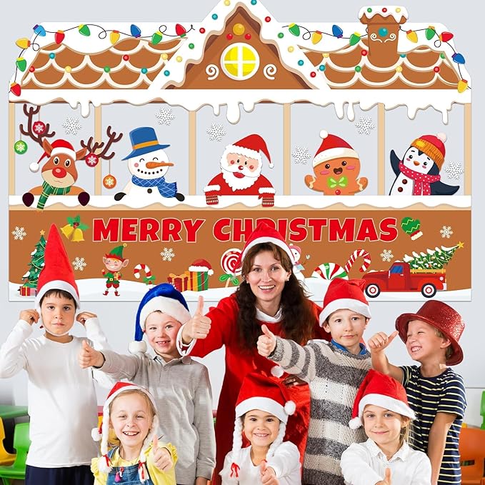 Christmas Gingerbread Bulletin Board Decorations Merry Christmas Bulletin Board Sets Large Gingerbread House Classroom Decorations Winter Xmas Tree Elk Snowflake Cutouts for Xmas Party Supplies