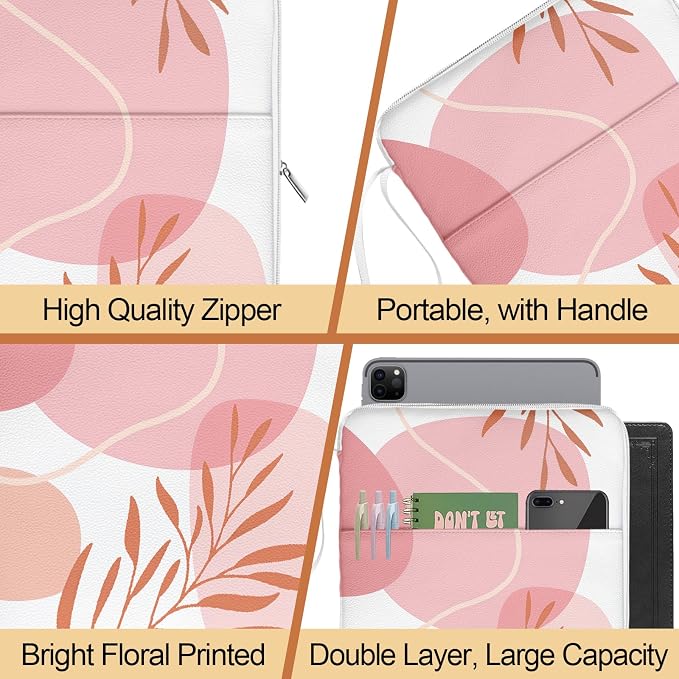 Palm Leaf Book Sleeve Pouch For Women, Paperback Book Protector Case with Zipper, PU Leather Waterproof Book Pouch, Tropics Plants Prints Book Carrying Case for Book Lovers Hardcover Girl Pink