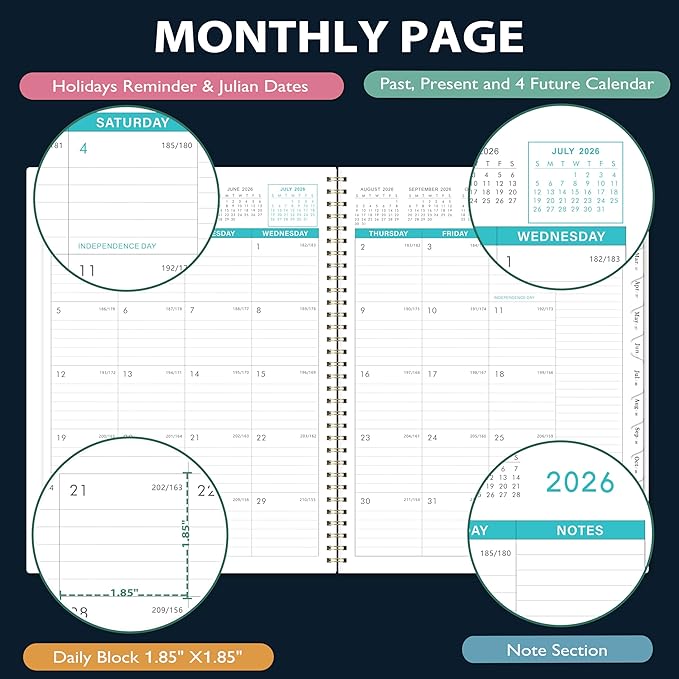 2026-2027 Monthly Planner - 2026-2027 Planner from July 2026 - Deccember 2027, Monthly Planners 8.5''x11'', 18 Months with Tabs, Large Daily Blocks, Double Inner Pocket