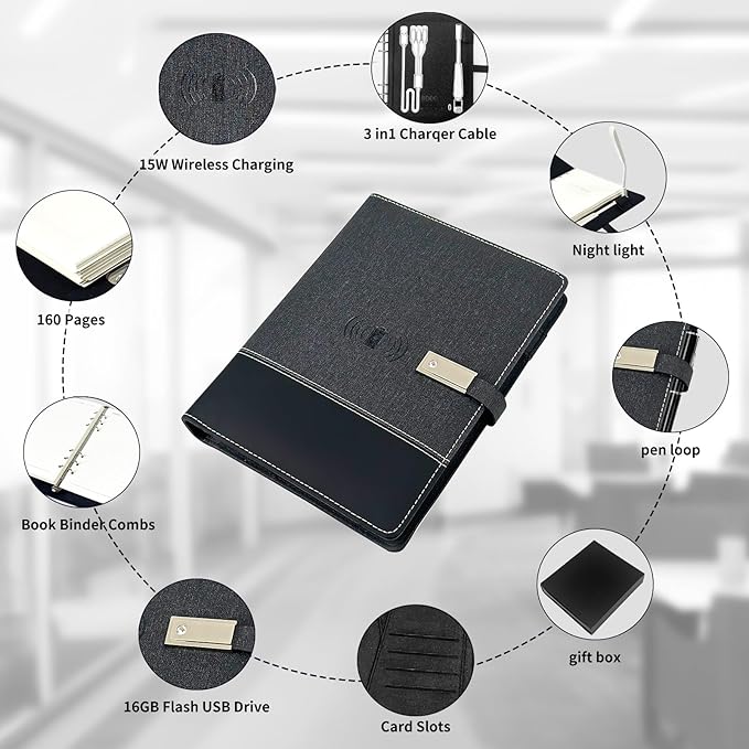 2026 Planner,Personalized Notebook with Power Bank &15W Wireless Charger,Travelers Notebook with Light, Refillable Notebook,Professional Notebook for School.