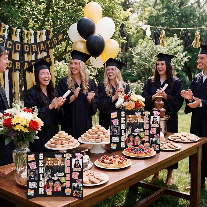 Tinlade 3 Set Senior 2026 Graduation Photo Display Board 24" x 16" Trifold Poster Board with Senior 2026 Themed Stickers for Graduation Picture Frame Table Decor