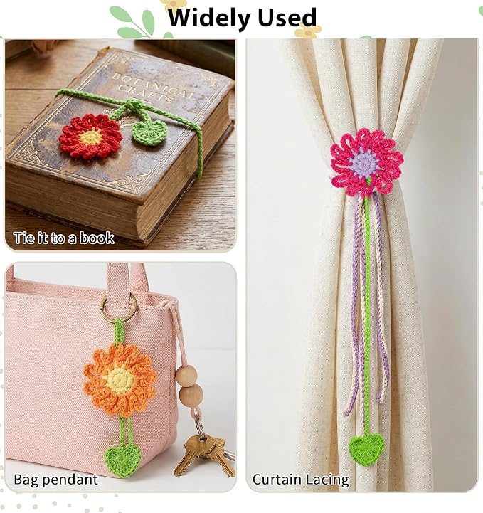 8 Pack Crochet Bookmarks, Colorful Flower Bookmarks for Book Lovers & Teachers (11.8 x 2.2 Inches)