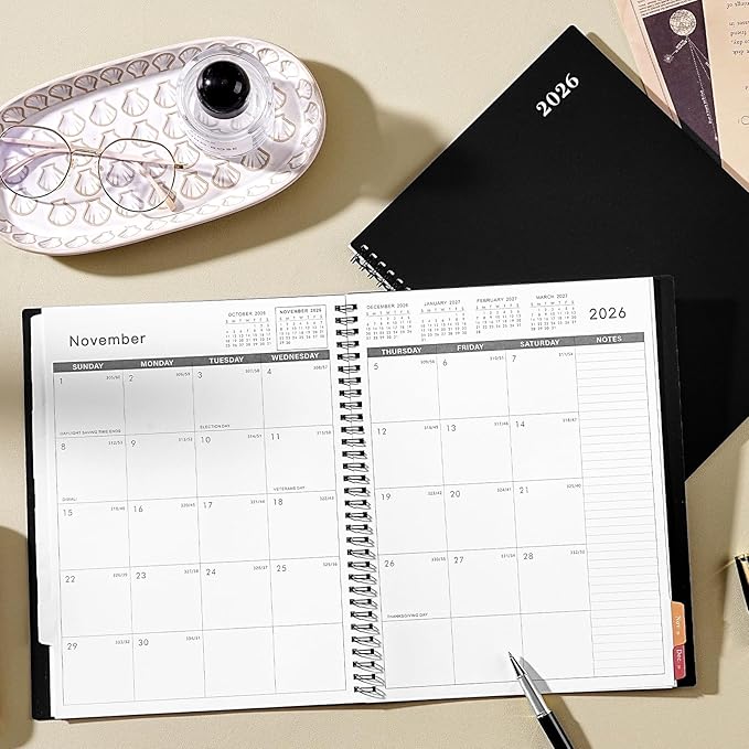 2026 Monthly Planner - Jan 2026 - Dec 2026 Planner/Calendar,12 Monthly Planner with Contacts & Passwords, 8.5" x 11" Planners 2026, Colorful Tabs, Thick Paper, Black