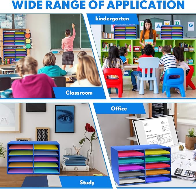 Fuutreo 2 Pcs Construction Paper Storage, Classroom Mailboxe, Back to School Literature Sorter, Sturdy Cardboard Paper Organizer for Teacher, Student, Office, 29.5" x 14.2" x 12.4"(10 Slots,Blue)