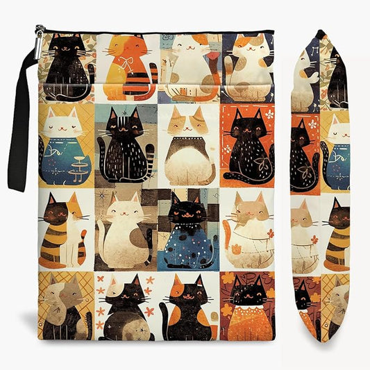 Cat Book Sleeve - Book Covers with Zipper, Book Covers for Paperbacks, Cat Themed Gifts for Women, Graduation Birthday (Black, Large)