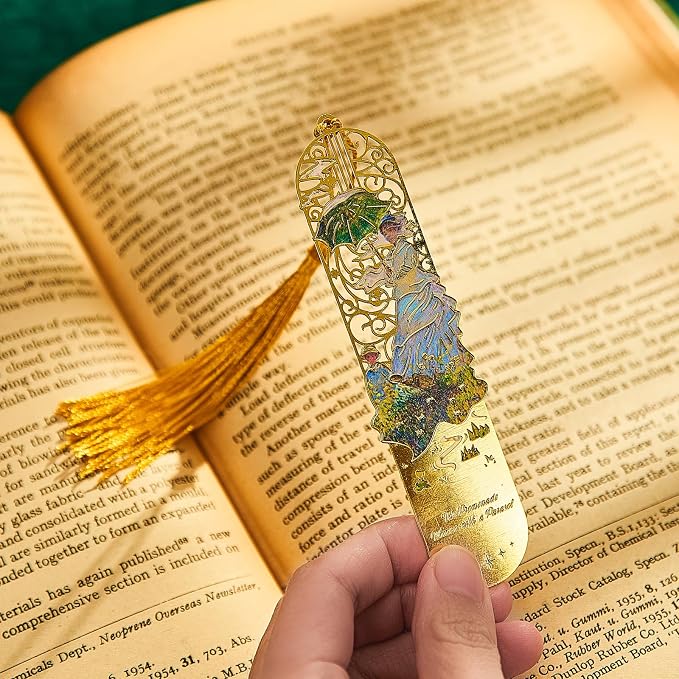 5 PCS Metal Bookmark with Tassel, Monet Book Marks for Reading Women & Men, Book Lovers Gift