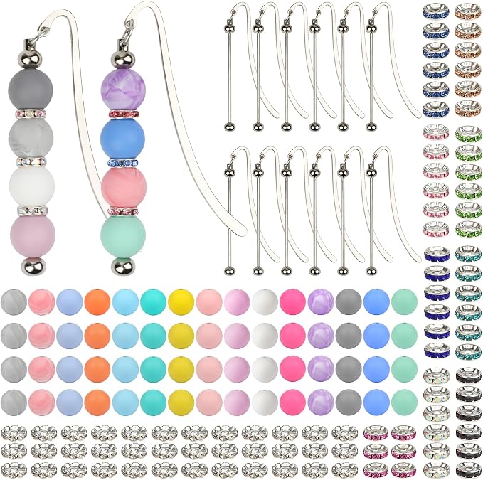 Sandure 162pcs DIY Beadable Metal Bookmarks Craft Kit with 12 Bookmarks 150 Beads Bookmark Making Kit for Adults Teachers Student Creative Gift for Readers Birthday Office Supplies