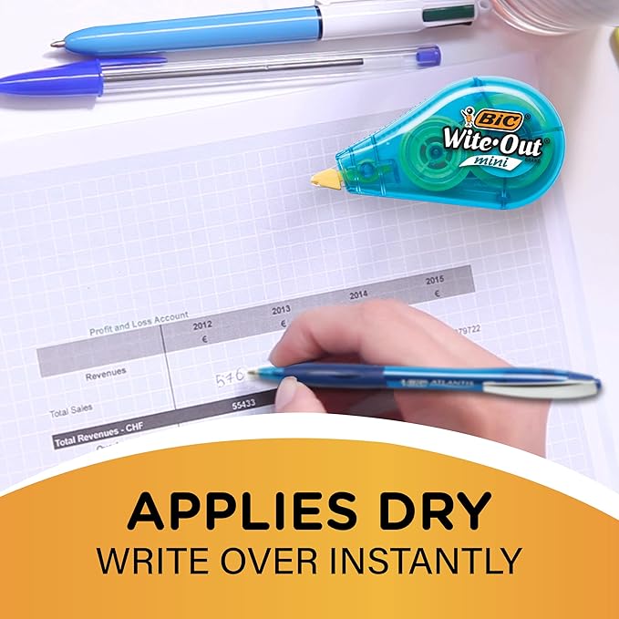 BIC Wite-Out Mini Correction Tape, White, No Dry Time, Long Lasting, 6-Count
