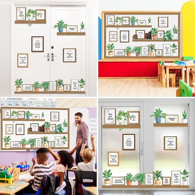 GOLDGAO Bookshelf Bulletin Board Set Back to School Plant Motivational Classroom Decoration Reading Poster Potted Plant Back to School Cutouts for Library Office Chalkboard Wall Door Decor Supply