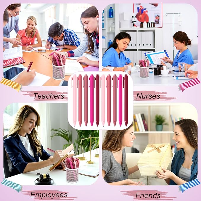 Crtiin 30 Pcs Gel Pens Bulk, 0.5mm Fine Point Black Ink Pens, Retractable Smooth Writing Quick Dry, Colored Aesthetic for School Office Journaling Teacher Appreciation Mother Day (Pink Series)