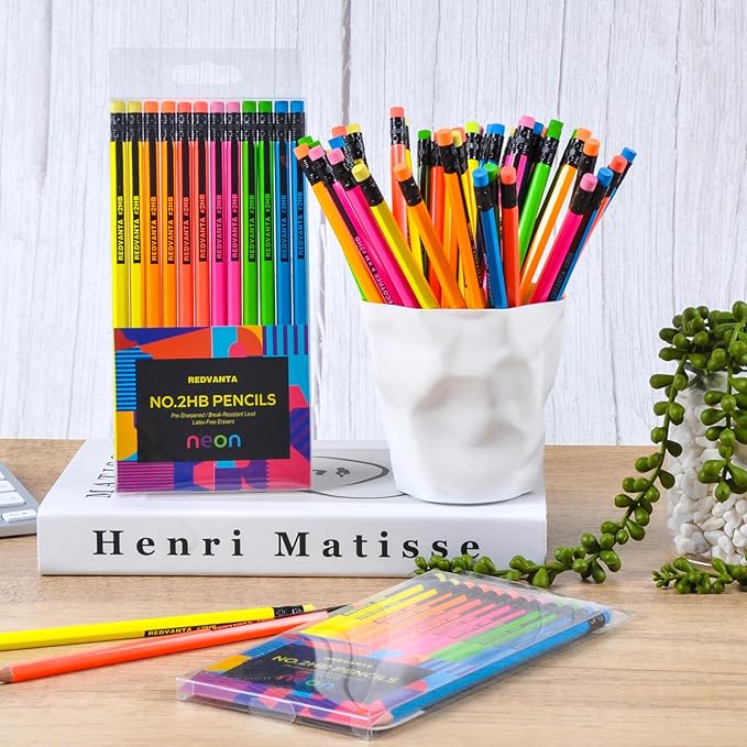 Pre-Sharpened Pencils #2 HB for Kids, Neon School Number 2 Pencils with Latex-Free Erasers, Smooth Writing, Break-Resistant, Easy to Sharpen, Comfort Grip, Back to School Supplies, 12 Count