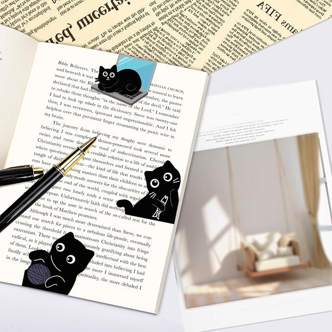 10Pcs Magnetic Bookmarks Cute Black Cat Bookmark, Cat Party Favors Gifts for Kids School Classroom, Black Cat Gifts for Reading Women, Bookish Gifts for Book Lovers