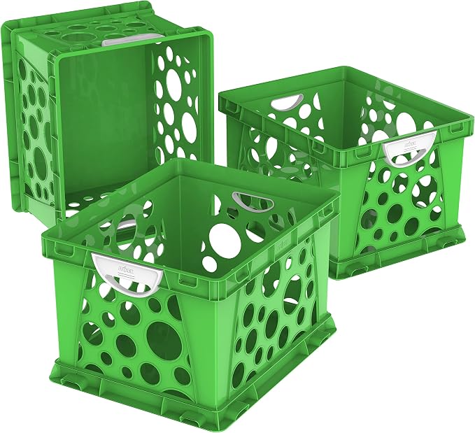 Storex Premium File Crate with Molded Handles – Letter and Legal Document and Folder Storage, Green/White, 3-Pack (61780A03C)