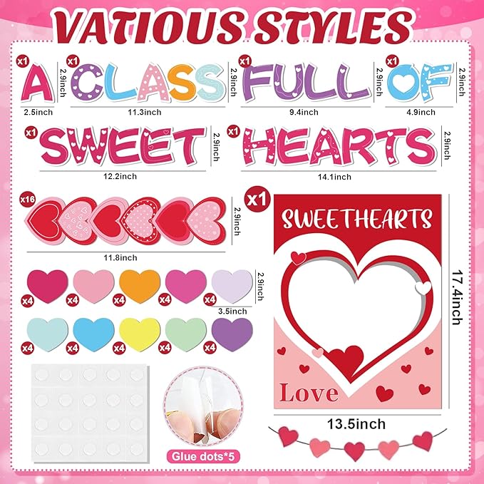 Valentine's Day Love Heart Bulletin Board Decrations Class Cut-Outs Pink Border Valtes Party Supplies Shool Classrom Wall Door Decorl