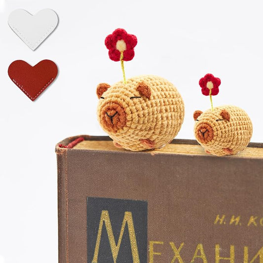 CharySim Crochet Bookmark Set, 2PC Magnetic Cute Animal Bookmarks for Women, 3D Handmade Funny Bookmark Gift for Book Lovers, Aesthetic Reading Gift, Gift for Women