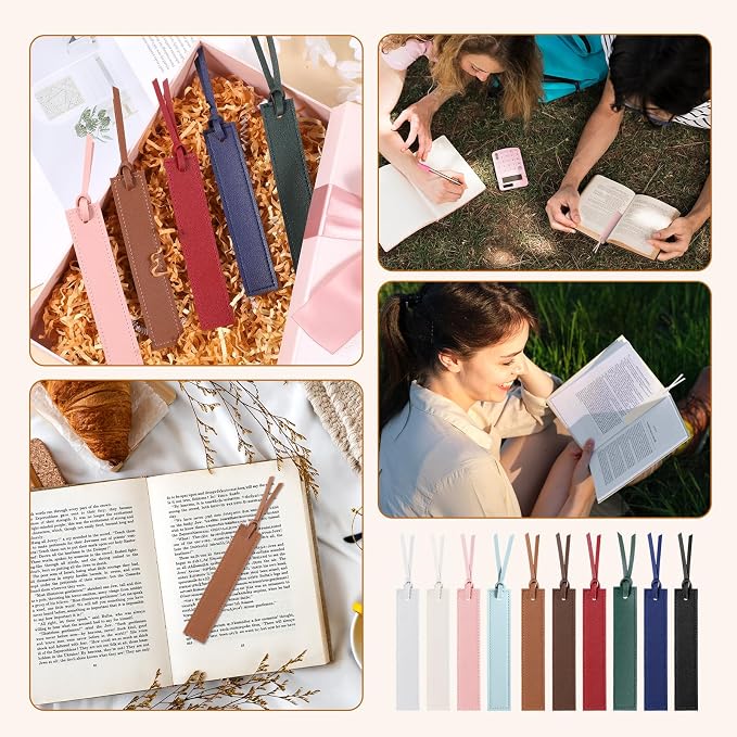 10 Pcs Classic Style Bookmarks with Leather Rope, Leathers Bookmarks with Tasse Page Markers Reading Gifts Classic Stitched Bookmark for Book Lovers, Readers, Book Marks for Men Women