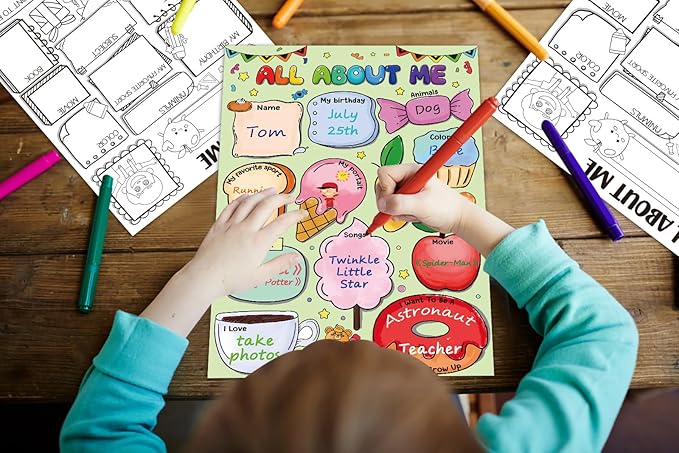 WaaHome All about Me Poster Elementary 12pcs 12"x17" Large DIY All About Me Poster Kindergarten Preschool for Star Students Kids Classroom Teacher Must Haves Back to School Supplies