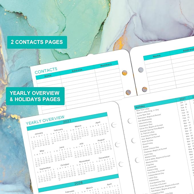 2027 Planner Refills - Planner Refills 2027, JAN 2027 - DEC 2027, A5 Planner Inserts, 2027 Weekly and Monthly Planner Refill, 5.5 x 8.5 inch, 7 Holes - Green