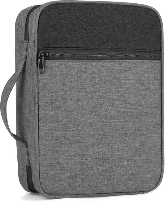 Bible Cover with Durable Handle, Carrying Book Case Church Bag Bible, Protective with Zippered Pocket, Bible Study Accessories Supplies, Book Protector for Book Lovers, GreyBlack