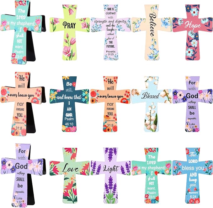 Magnetic Cross Bookmarks with Bible Verses, 48 Pcs Christian Bookmarks Bulk Set - Inspirational Religious Magnetic Bookmarks for Bible Study, Church, Easter & Mother‘s Day Gifts