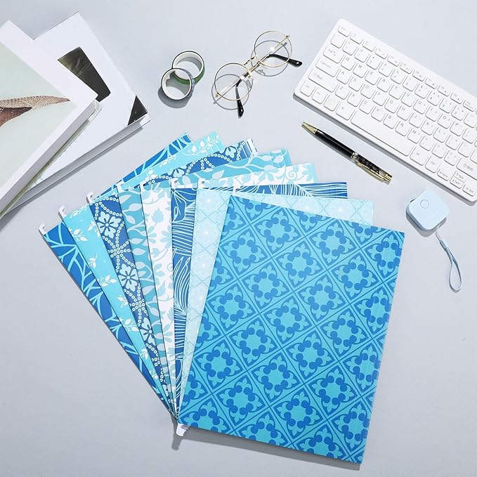 Estune 32 Pcs Blue Decorative Hanging File Folders Letter Size Cabinet File Folders Organizers with 1/5 Cut Adjustable Tabs for Office Desk School Filing Cabinet Home