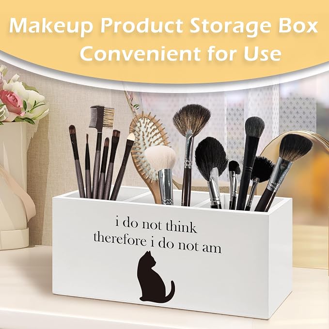 Funny Black Cat Pen Pencil Holder, Black Cat Gifts for Women, Cats Desk Accessories, I Do not Think Therefore I Do Not am Wooden Pen Pencil Organizer for Home Office Desk Decor