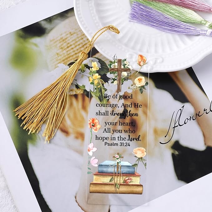 Dazoratix Clear Acrylic Bookmarks Blanks - 60 Pcs Bible Verse Bookmark Making kit Christian Inspirational Scripture Accessories Floral Aesthetic Page Markers UV DTF Stickers for Women Men Kids Gift