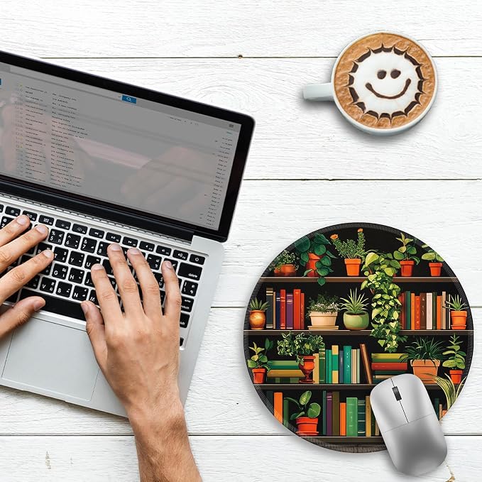 Gctriki Small Mouse Pad for Desk with Bookshelf Design - Cute Office Decor for Women, Stitched Edge Non-Slip Rubber Base, Fits Laptop & Wireless Mouse, Travel Mouse Pad for Computer Gaming