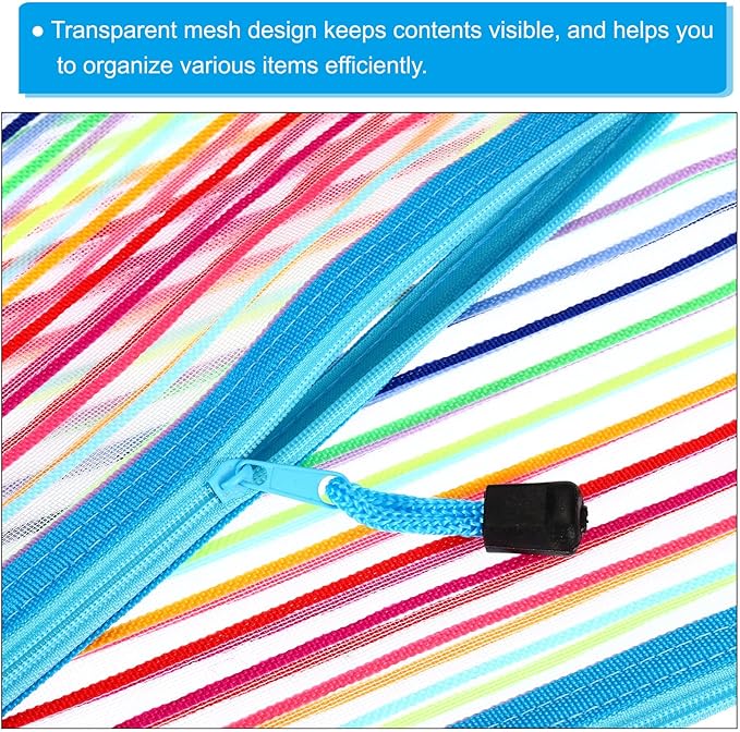 PATIKIL Mesh Zipper Pouch, 12 Pack Nylon A5 Size Pen Pencil Case Document Toiletry Cosmetic Makeup Zipper Travel Pouch Organizer for Office, Sky Blue