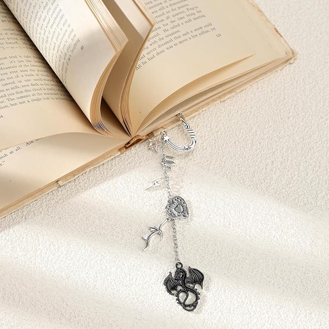 Dragon Metal Bookmark Gifts - Silver Fantasy Fourth Bookmarks for Women Men Book Lovers Cool Wing Charm Pandent Page Marks Merch School Reading Accessories Bookish Birthday Graduation Gift