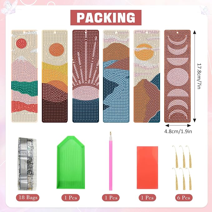 Boho Diamond Art Bookmarks Kit - DIY Diamond Painting Bookmarks with Sun and Moon Mountain Painting Kits for Making Beginner Kids Adults