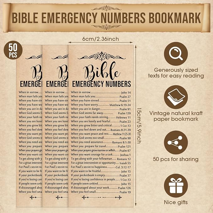 Feifeiya 50 Sets Fathers Day Christian Gifts Bible Bulk Emergency Number Bookmark Scripture Religious Pen for Men Church Welcome Sunday School Favors (English)