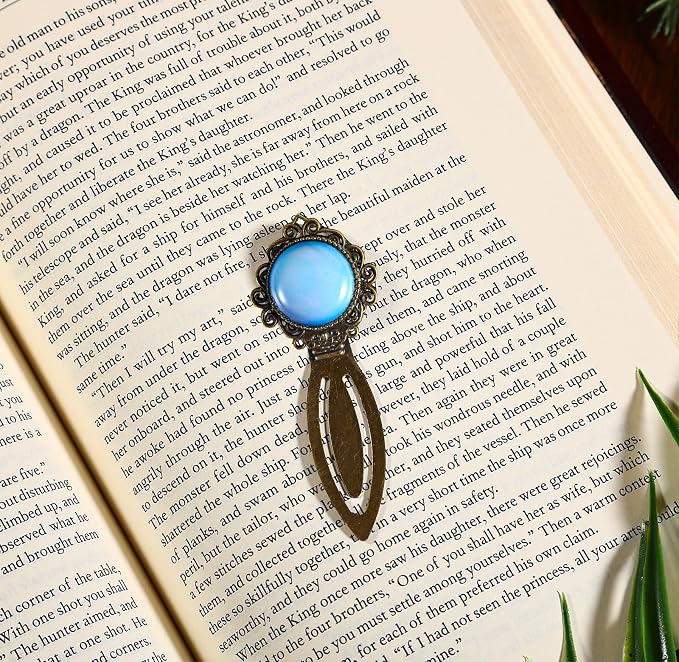 1Pcs Vintage Natural Stone Protein Opal Bookmark - Fantasy Brass Metal Opalite Bookmarks for Reading Women, Men, Book Lovers, Girls and Teachers Book Marks（Natural Stone Protein）