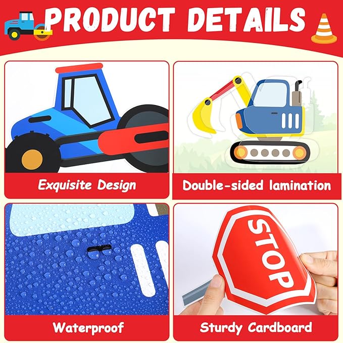 QOUBAI Construction Bulletin Board Set Traffic Themed Classroom Welcome Bulletin Board Decorations Workers Paper Cutouts Classroom Decorations for Back to School Office Home Chalkboard Decor Wall Door