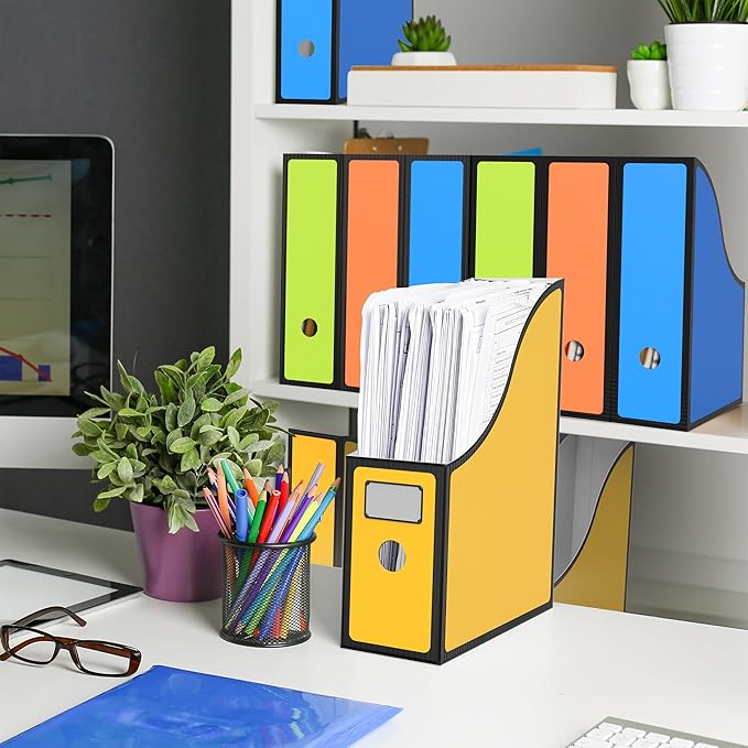 Simple Houseware 12-Pack Magazine File Holder Box, Foldable Cardboard Organizer with Label Slot, Multicolor