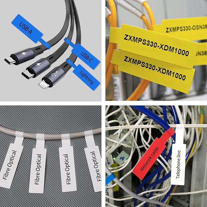 100 Pcs Cable Labels - Waterproof Wire Cord Labels, Tear Resistant Wire Label, Self Adhesive Cord Organizing Label, for Cable Management, Compatible with PUQU AQ20 Label Makers(Red) 25x78mm
