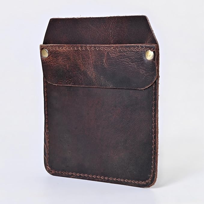 Large Pocket Protector Genuine Dark Brown Buffalo Leather Pen Holder Pouch Organizer for Shirts, Lab Coats, Pants - Multi-Purpose - Holds Pens, Pencils, tools and Notes for School, Office