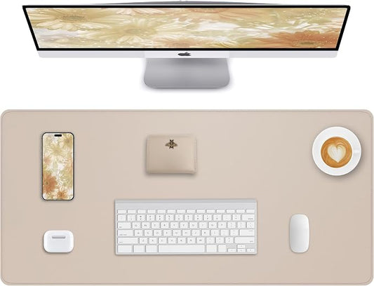 AFIING Extra Large Desk Mat - 55" x 24" PU Leather Non-Slip Desk Pad for Office and Home - Ideal for Large Mouse Pad and Desk Mats on Top of Desks (Beige)