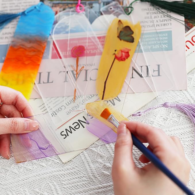 Acrylic Bookmarks Blanks Bulk 30PCS Semicircle Clear Bookmark Plastic Blank 15 Sets with 5 Color Tassels for Vinyl DIY Craft (5.9 * 2.0 inch)