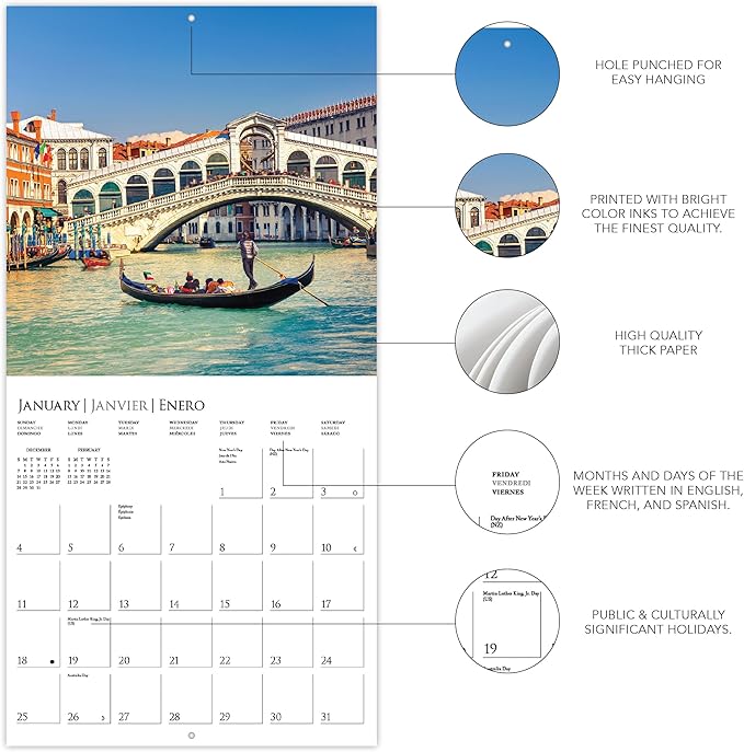 Graphique 2026 Italia Wall Calendar | 12” x 12” | Thick Paper | Home & Office Organizer | Large Monthly Grid | 3 Languages & Marked Holidays | 4 Month Preview Page for 2027