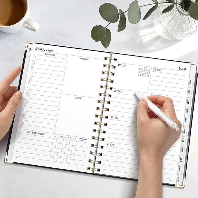 Academic Planner 2026-2027, Weekly and Monthly, A5 Size (5.7" x 8.3"), July 2026 - June 2027, To-do List for Tracking, for School, Home, Office, Hardcover, 12-Month Tabs (Black)