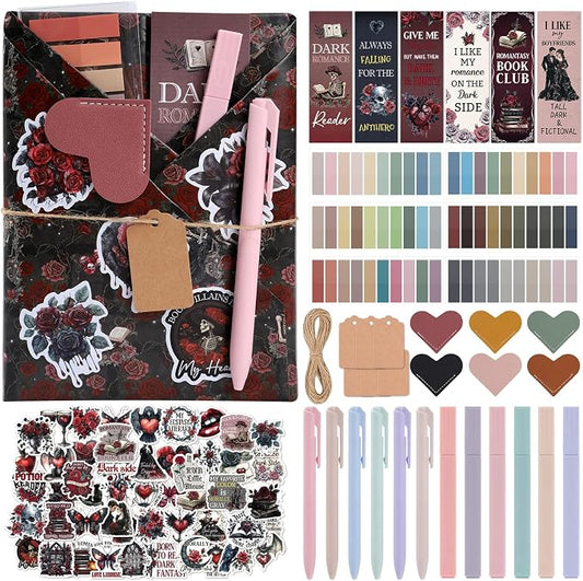 Blind Date with a Book Gift Box - Hamdwerk 6 Set Dark Romance Blind Book Date Gift Supplies Includes Kraft Paper Tags Bookmark Pens Stickers for Women Books Lover Club Librarian Bookish Reader Gifts