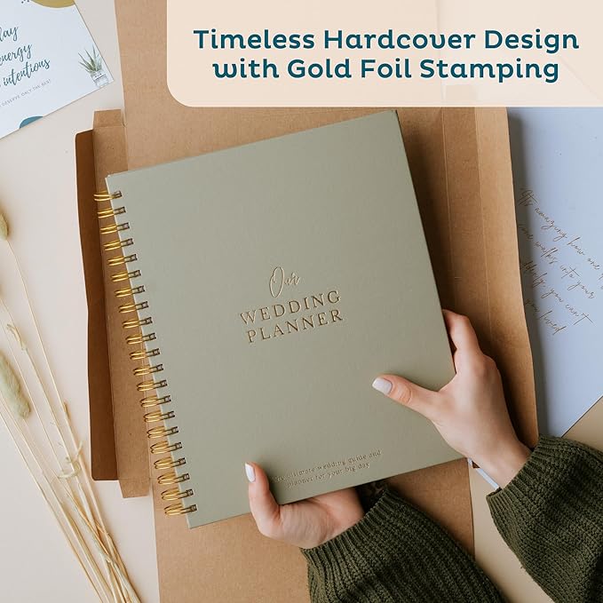 Timeless Premium Linen Wedding Planner Book and Organizer – Wedding Planning Book, Comprehensive Keepsake & Countdown Binder, Perfect Engagement Gift for Women, 11" x 9" (Sage)