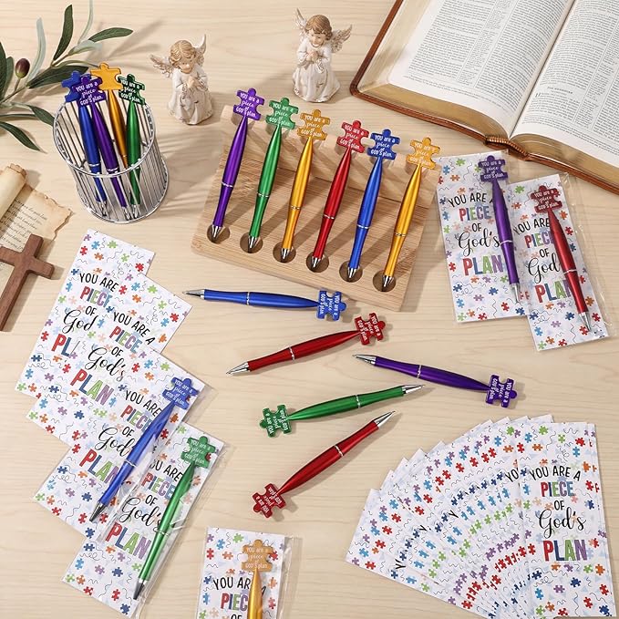 25 Sets Catholic Religious Gifts Puzzle Ballpoint Pens You Are a Piece of Gods Plan Bookmarks Mothers Day Gift for Christian Bible Study Group Sunday School Graduation Church Prayer Classroom Supplies