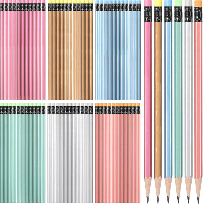 TecUnite 120 Pcs HB Pencils #2 Unsharpened Wood Cased Pencils with Eraser Hexagonal Pencil Cute Graphite No 2 Pen for Adults Gifts Exam School Office Sketching Learning (Multicolor)