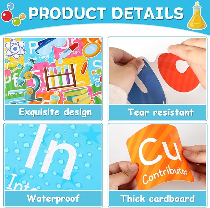 Justforjoyful Science Bulletin Board Set Chemistry Periodic Table Poster Bulletin Board Border Set Scientist Lab Motivational Cutouts for Back to Chalkboard Wall Door Decor