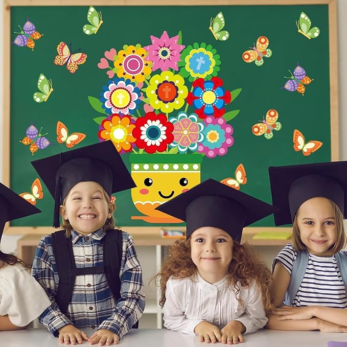 Spring Christian Flower Bulletin Board Decorations Set Religious Easter Bulletin Board with Flower Butterfly Cutouts Jesus Brings New Life Craft for Party School Classroom Home Wall