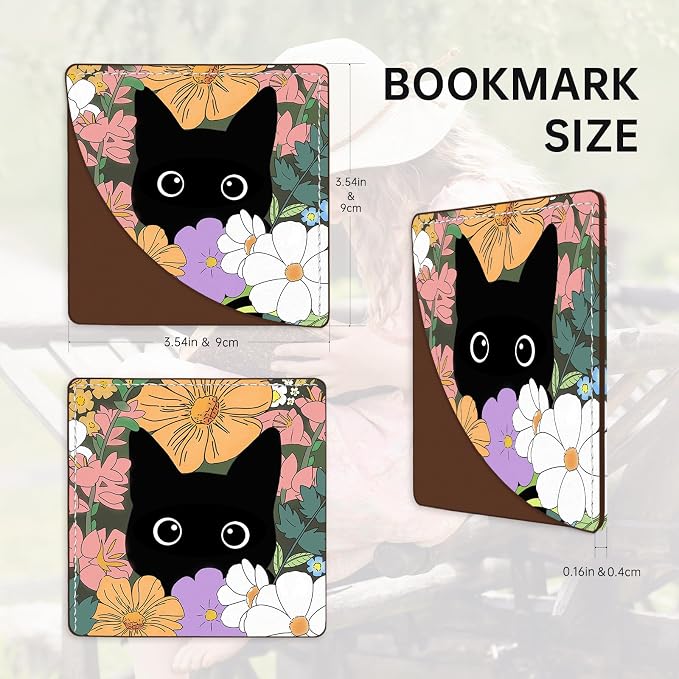 2 Pack Cat Hiding in the Flowers Leather Book Corner Bookmark, Durable Handmade Reading Accessories - Gifts for Readers, Women, Men, Teachers, Students
