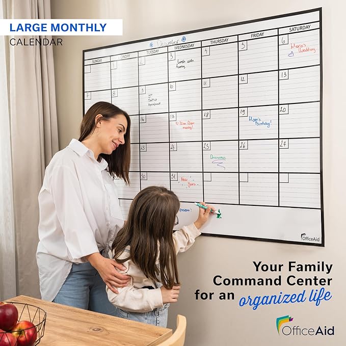 Large Dry Erase Calendar for Wall, 36x48, Large Wall Calendar Dry Erase, Big White Board for Office, Home & School, Giant Erasable Whiteboard, Jumbo Monthly Undated Reusable White Board Planner